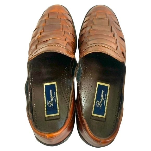 BRAGANO Men’s Italian Brown Leather Straps Slip-On Sandals Size 9M - Picture 4 of 7